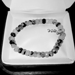 Women's black agate/marcasite/diamond bracelet